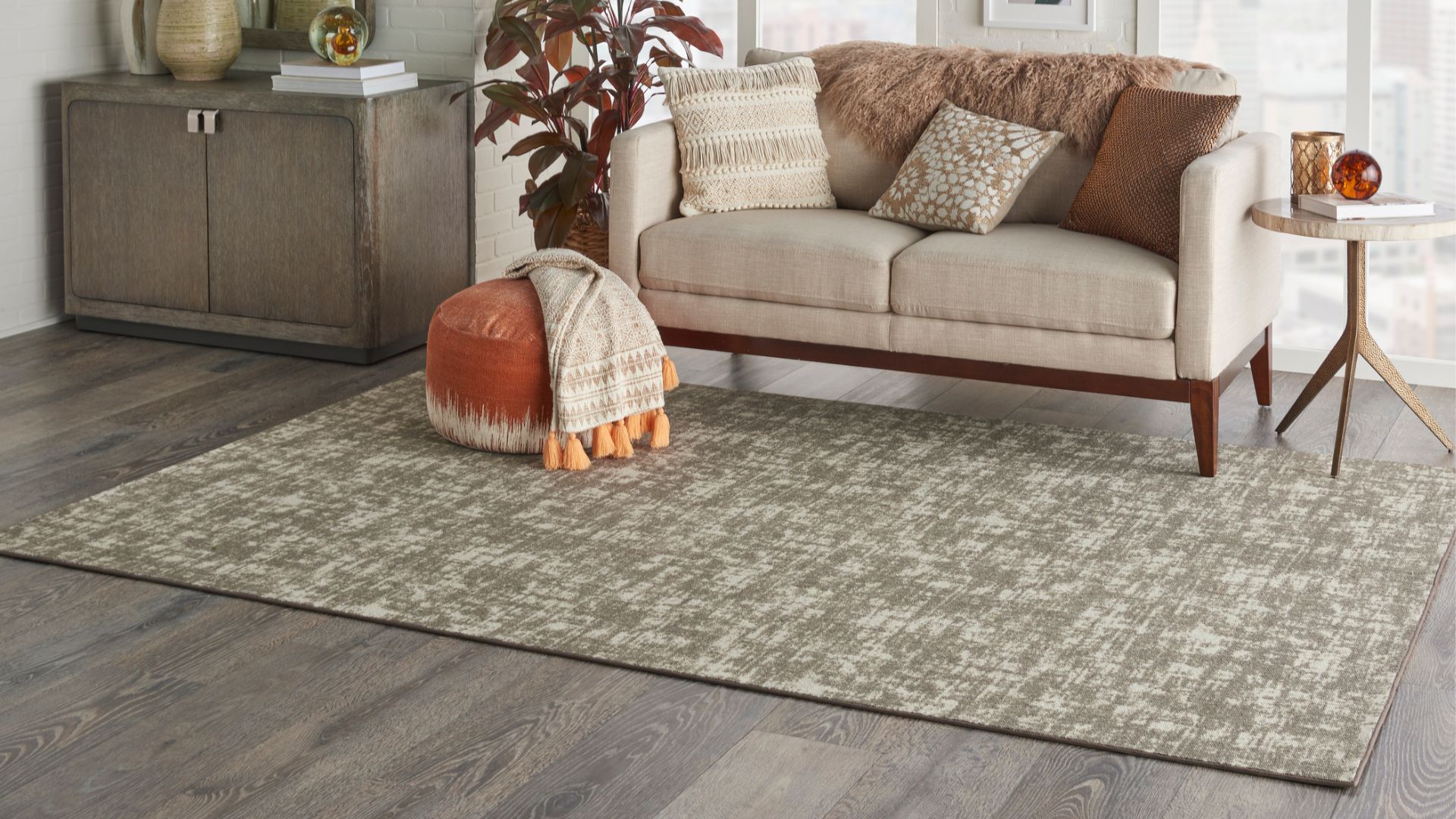 Custom area rug in a living room